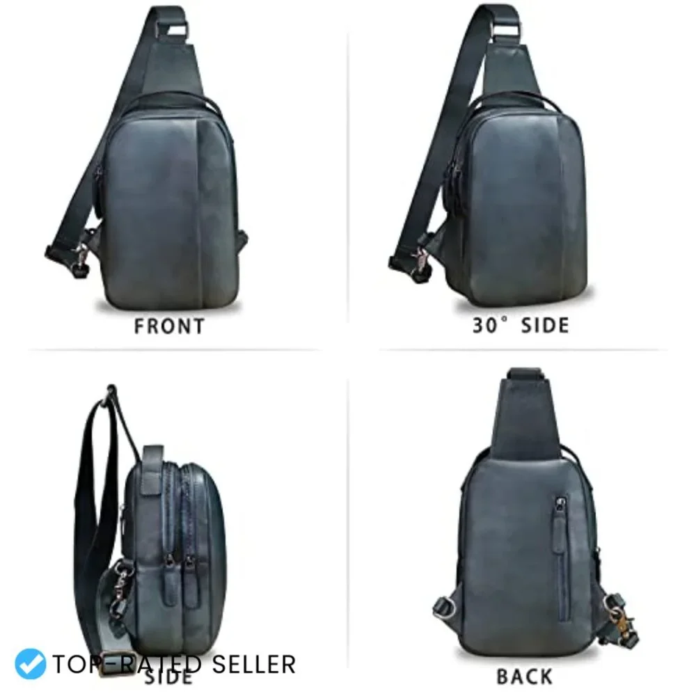 Genuine Leather Sling Bag Crossbody Purse Retro Handmade Hiking Daypack